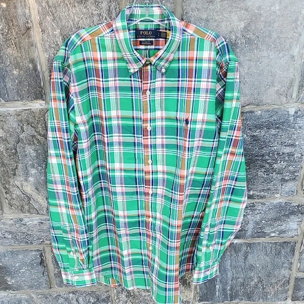 Polo by Ralph Lauren Green and Blue Casual Button Down Shirt Large